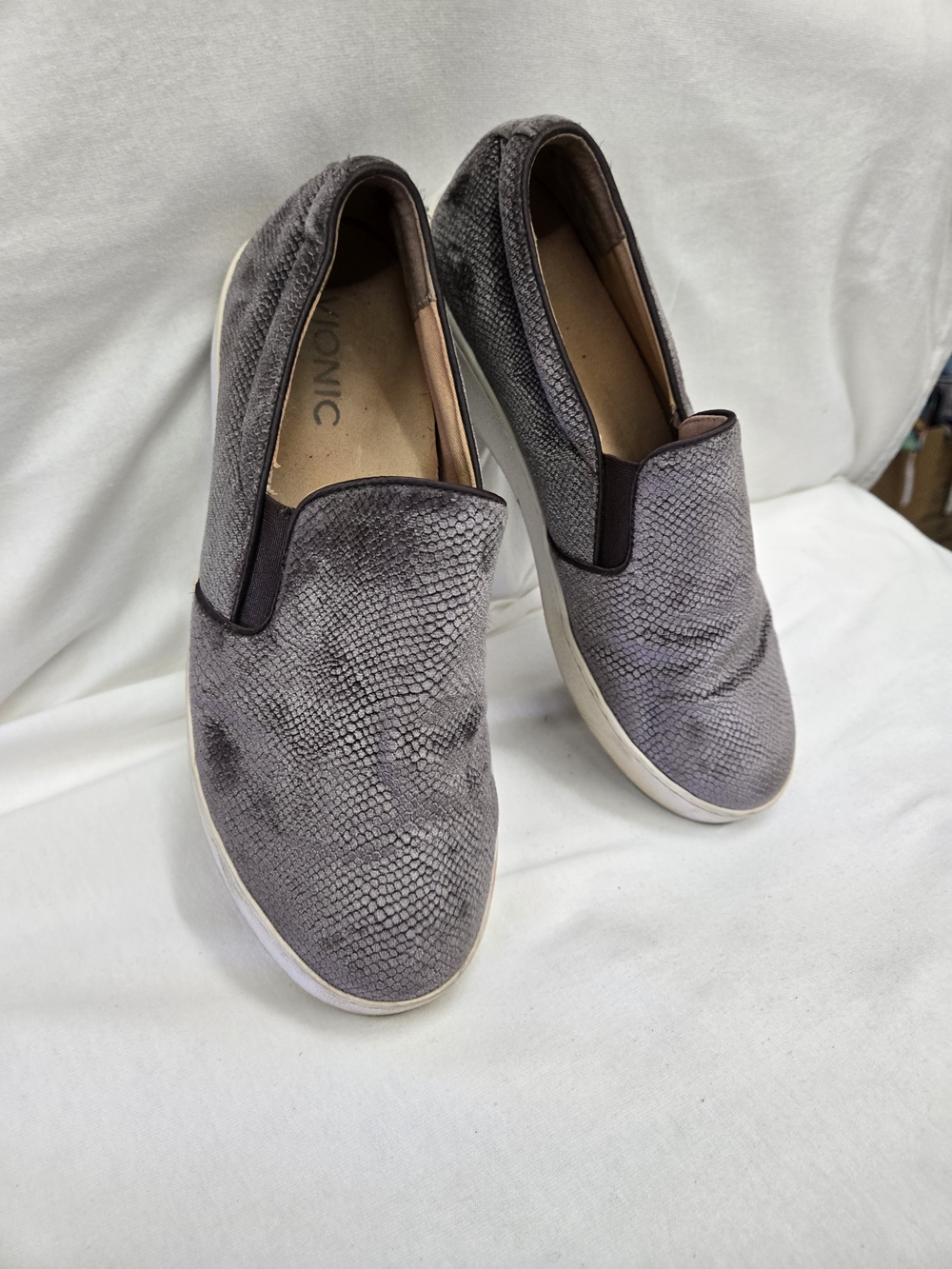 Vionic Gray Slip-On Sneakers with Snakeskin Texture